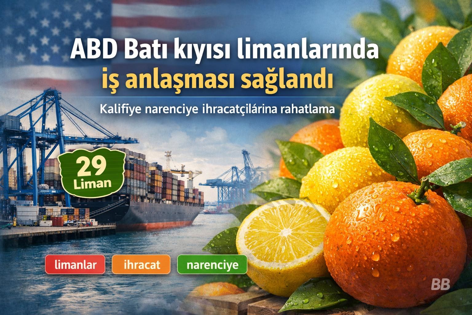 ABD Batı kıyısı limanlarında iş anlaşması sağlandı; kalifiye narenciye ihracatçılarına rahatlama görseli