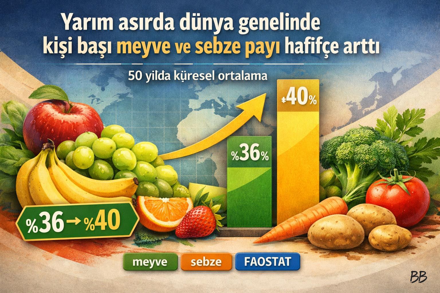 Yarım asırda dünya genelinde kişi başı meyve ve sebze payı hafifçe arttı görseli