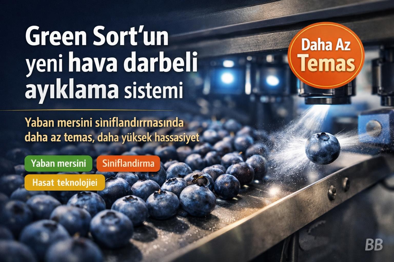 Green Sort'un yeni hava darbeli ayıklama sistemiyle yaban mersini sınıflandırmasında daha az temas, daha yüksek hassasiyet gorseli