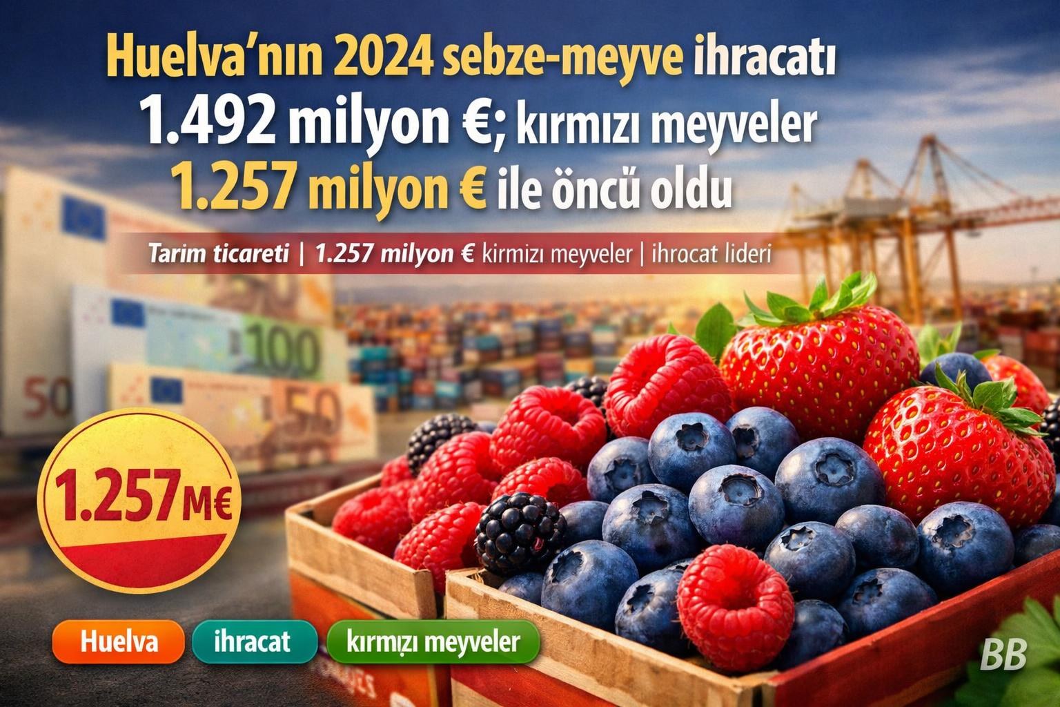 Huelva'nın 2024 sebze-meyve ihracatı 1.492 milyon €; kırmızı meyveler 1.257 milyon € ile öncü oldu görseli