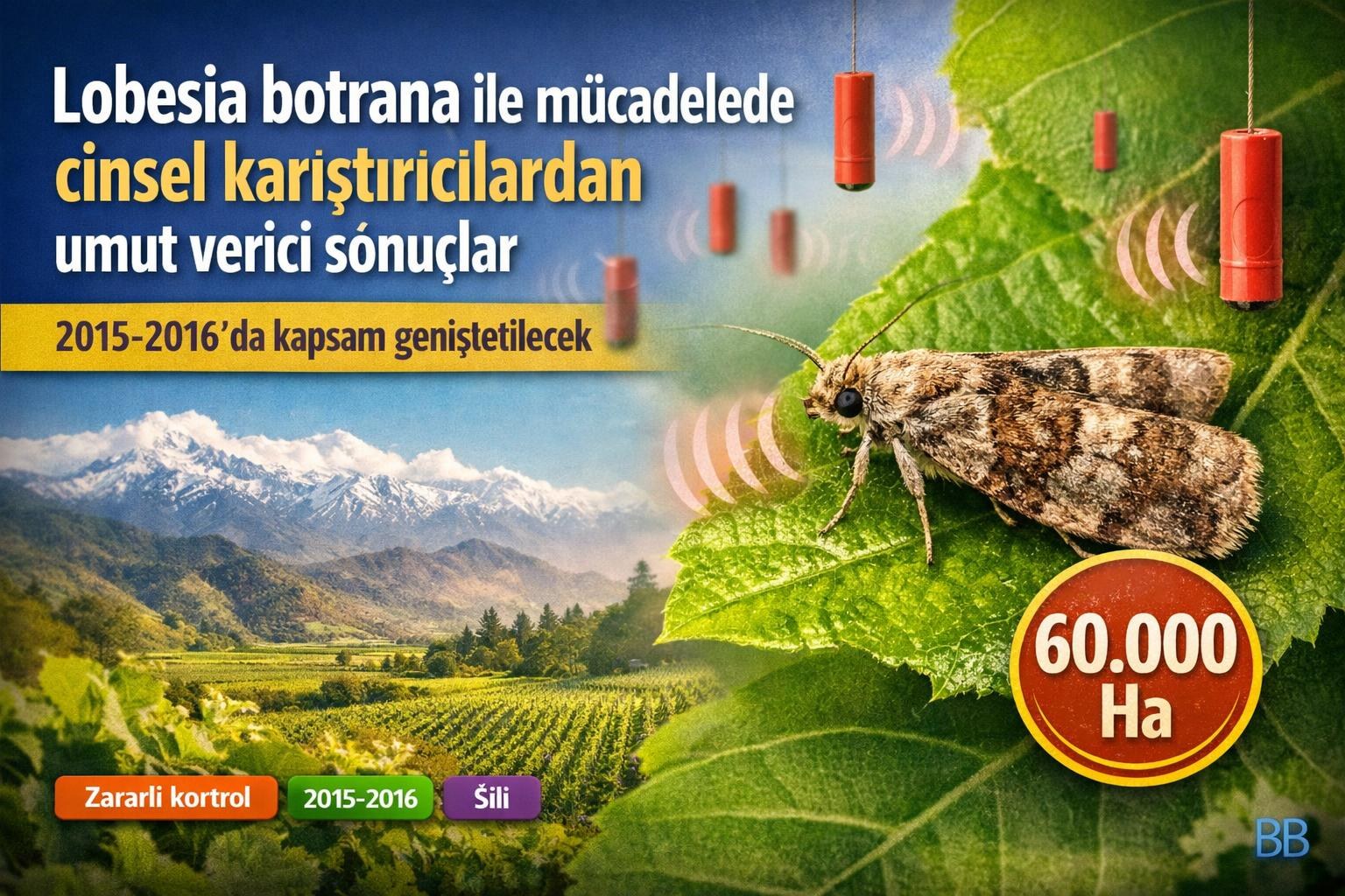 Lobesia botrana ile mücadelede cinsel karıştırıcılardan umut verici sonuçlar; 2015-2016'da kapsam genişletilecek görseli
