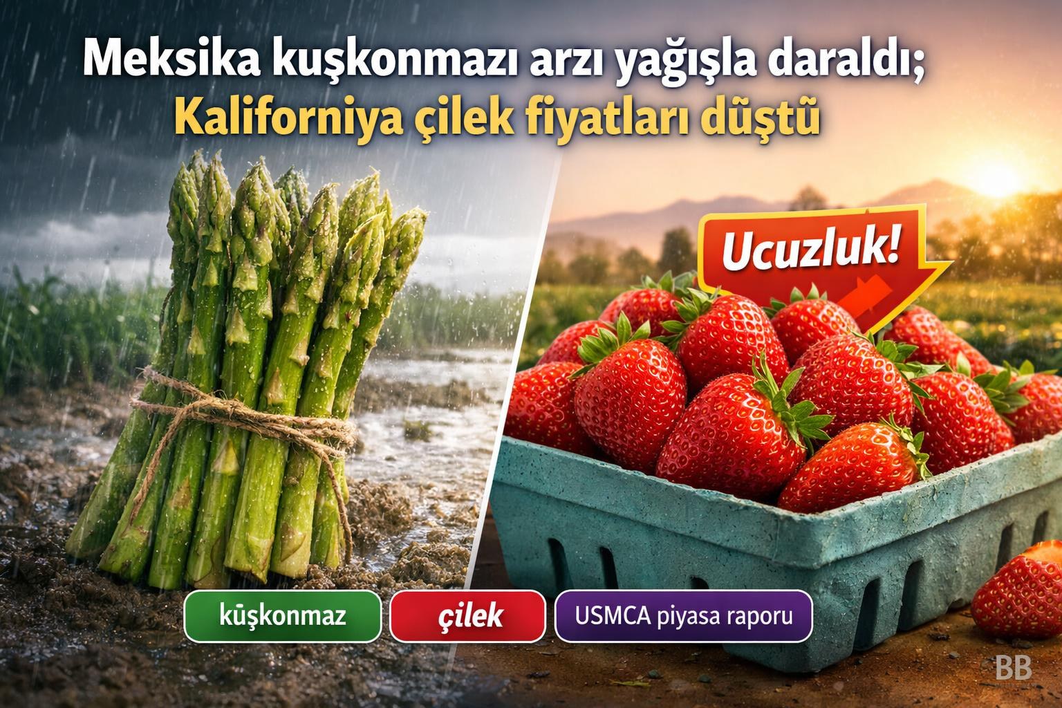 Meksika kuşkonmazı arzı yağışla daraldı; Kaliforniya çilek fiyatları düştü görseli