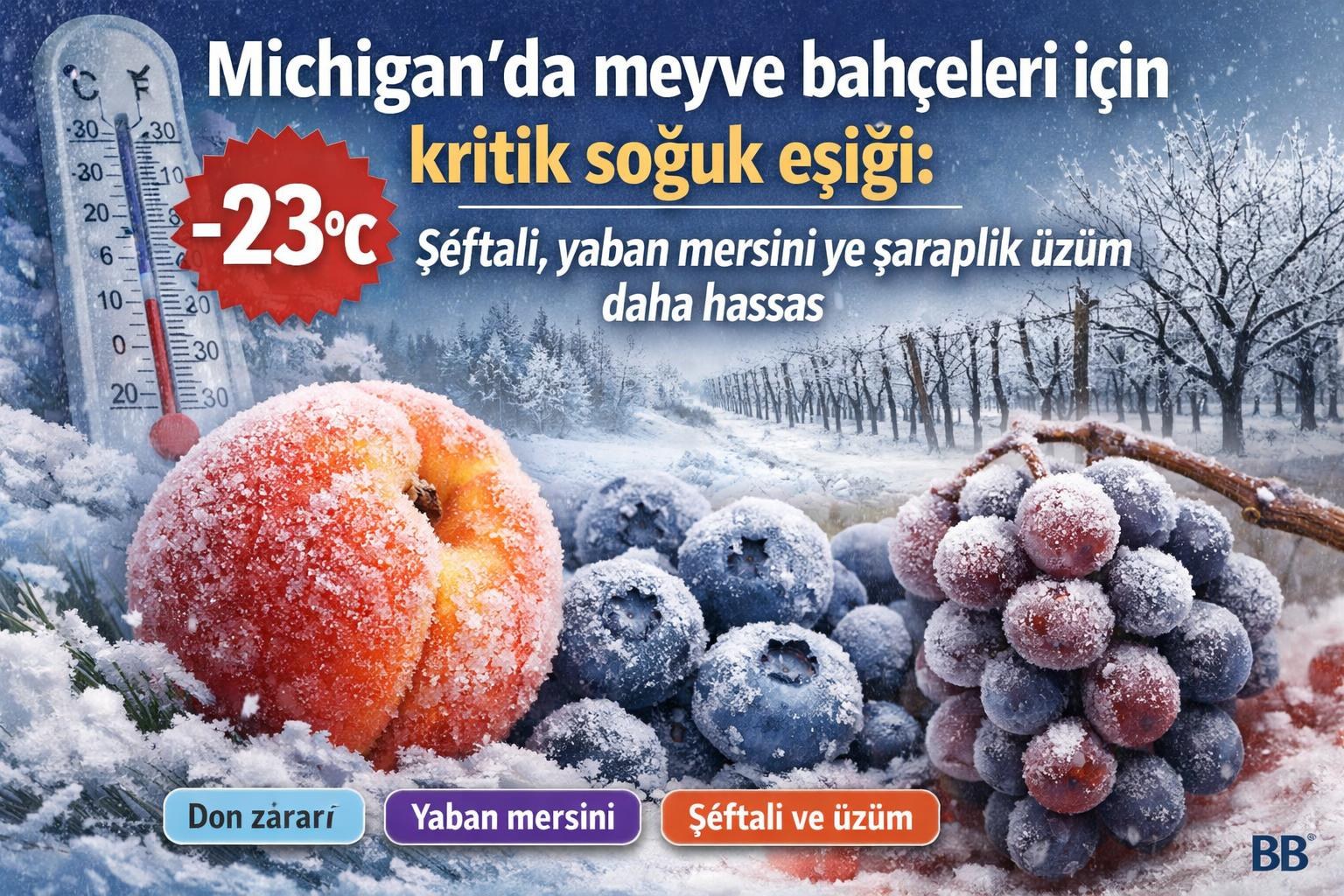 Michigan’da meyve bahçeleri için kritik soğuk eşiği: Şeftali, yaban mersini ve şaraplık üzüm daha hassas görseli
