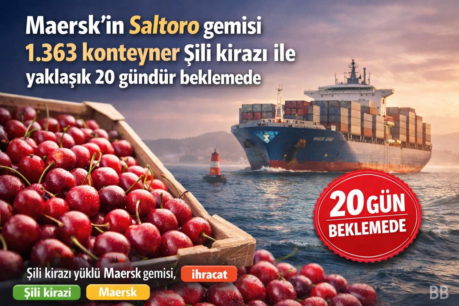 Maersk'in Saltoro gemisi 1.363 konteyner Şili kirazı ile yaklaşık 20 gündür beklemede görseli