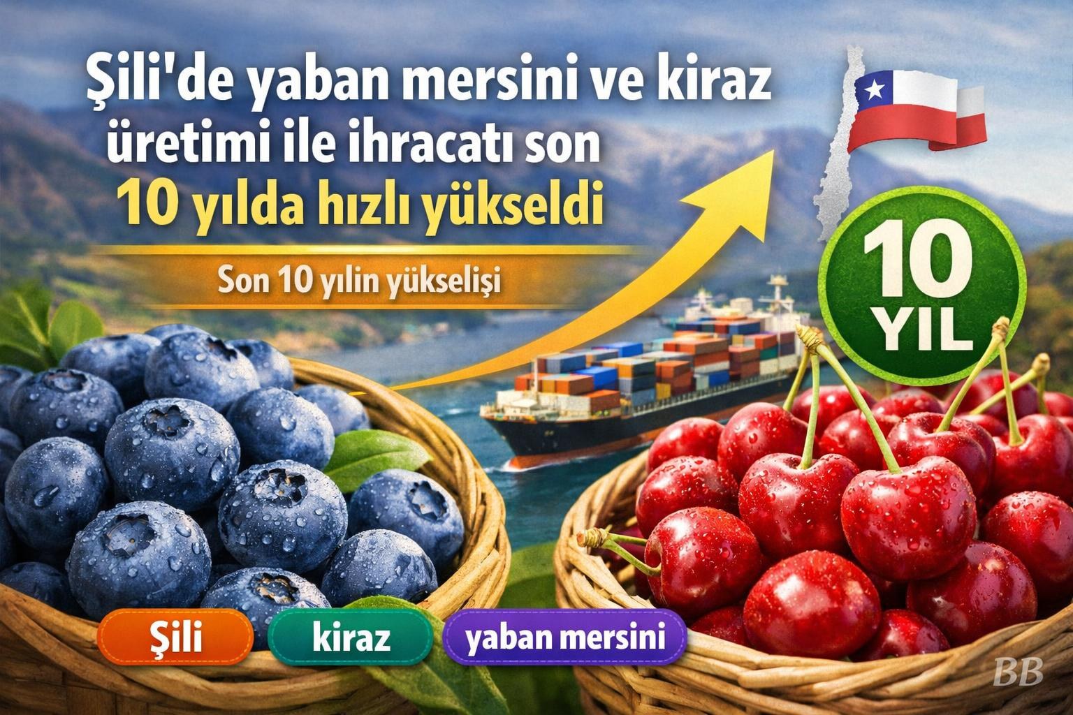 Şili'de yaban mersini ve kiraz üretimi ile ihracatı son 10 yılda hızlı yükseldi görseli