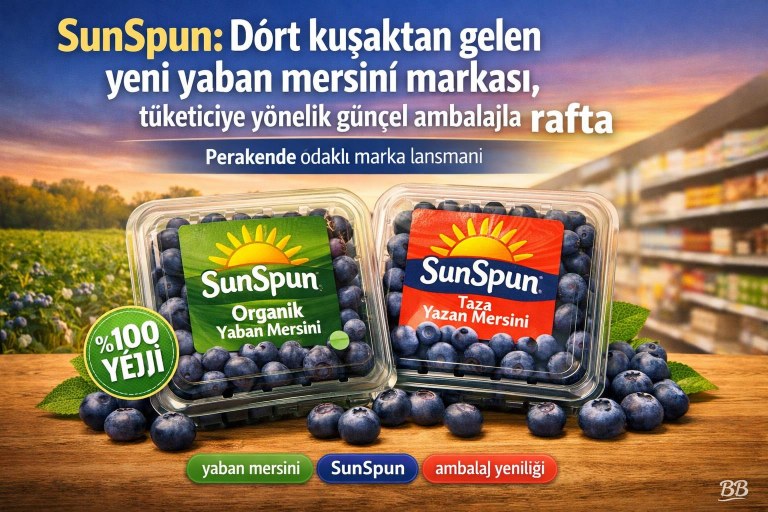 SunSpun: Dört kuşaktan gelen yeni yaban mersini markası, tüketiciye yönelik güncel ambalajla rafta görseli