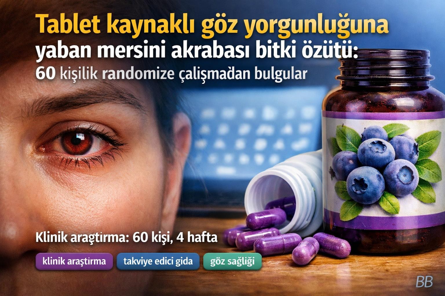 Tablet kaynaklı göz yorgunluğuna yaban mersini akrabası bitki özütü: 60 kişilik randomize çalışmadan bulgular görseli