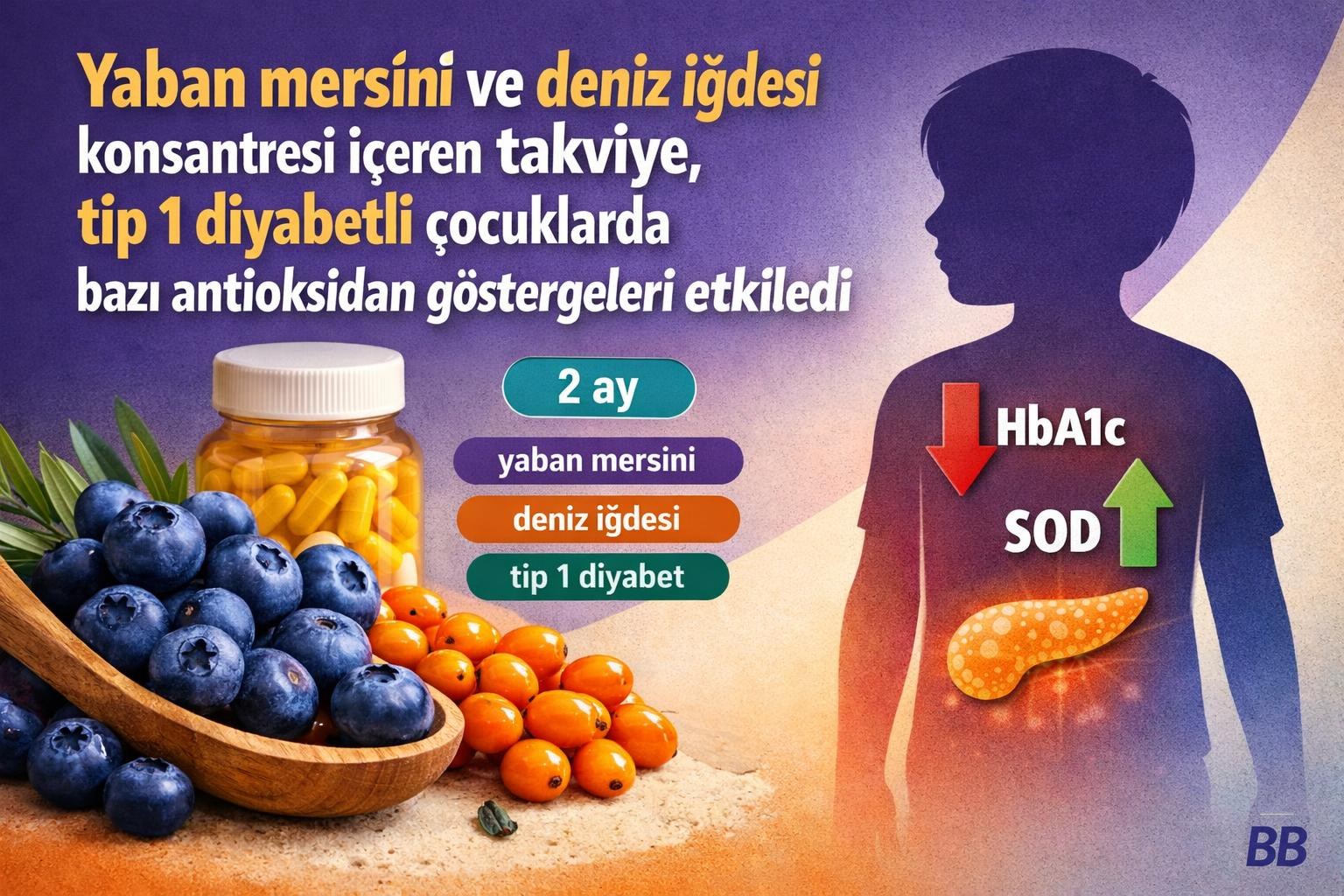 Yaban mersini ve deniz iğdesi konsantresi içeren takviye, tip 1 diyabetli çocuklarda bazı antioksidan göstergeleri etkiledi görseli