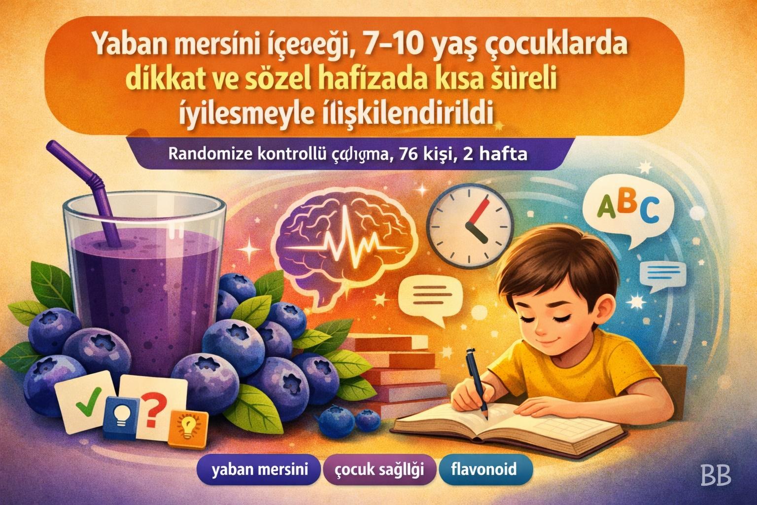 Yaban mersini içeceği, 7-10 yaş çocuklarda dikkat ve sözel hafızada kısa süreli iyileşmeyle ilişkilendirildi gorseli