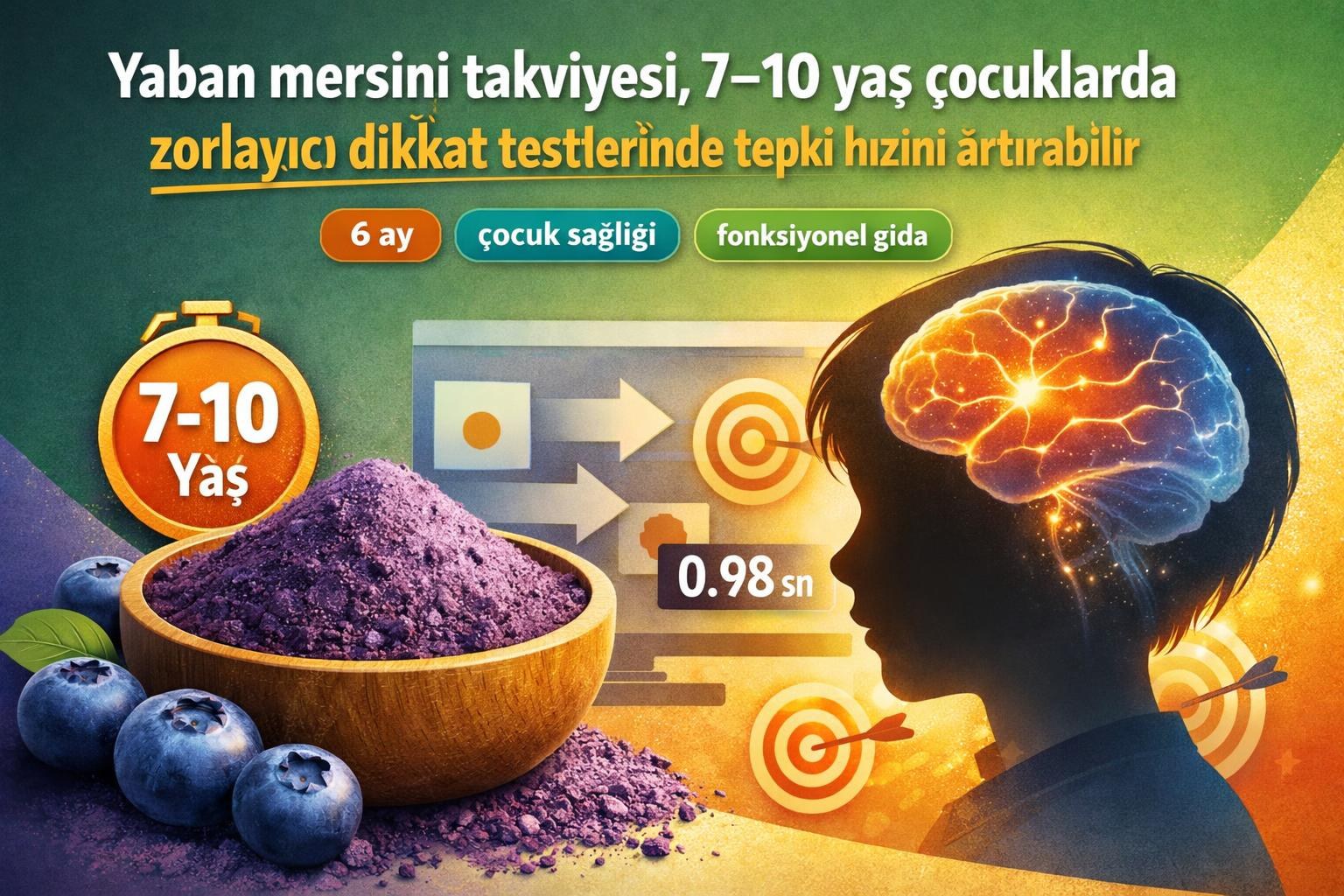 Yaban mersini takviyesi, 7–10 yaş çocuklarda zorlayıcı dikkat testlerinde tepki hızını artırabilir görseli