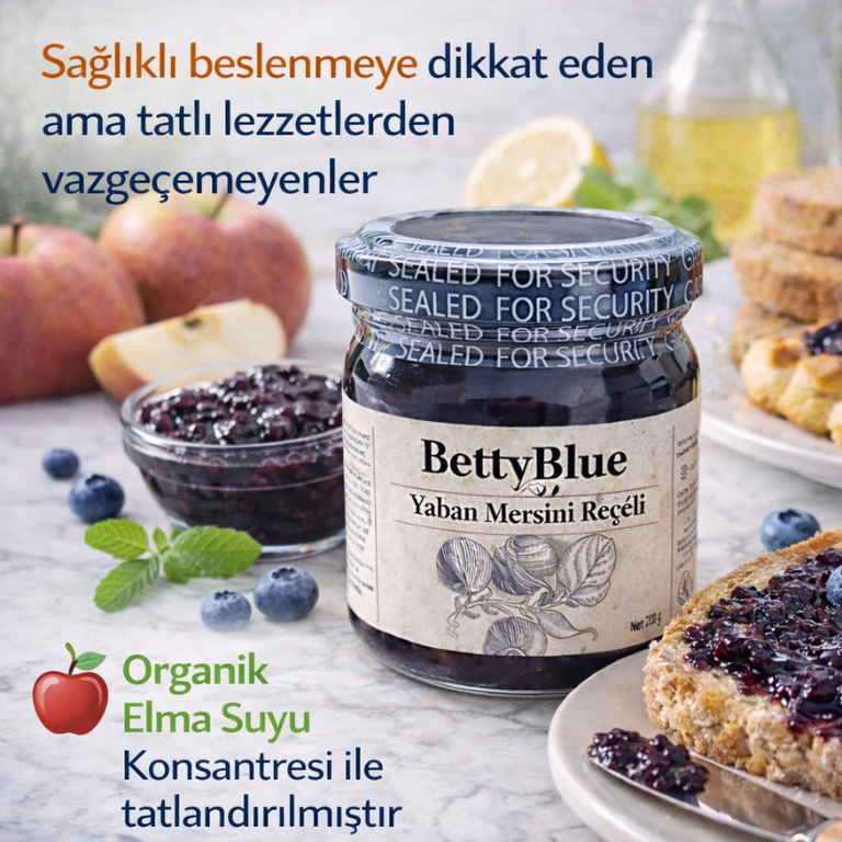 Hafif Yaban Mersini Reçeli (Şekersiz, Organik Elma Suyu Konsantresi ile) - 200 gr gorseli 1